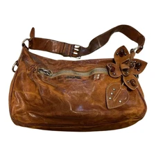 Vintage Miu Miu 2000s Archive Leather Flower Shoulder Bag Brown Rare