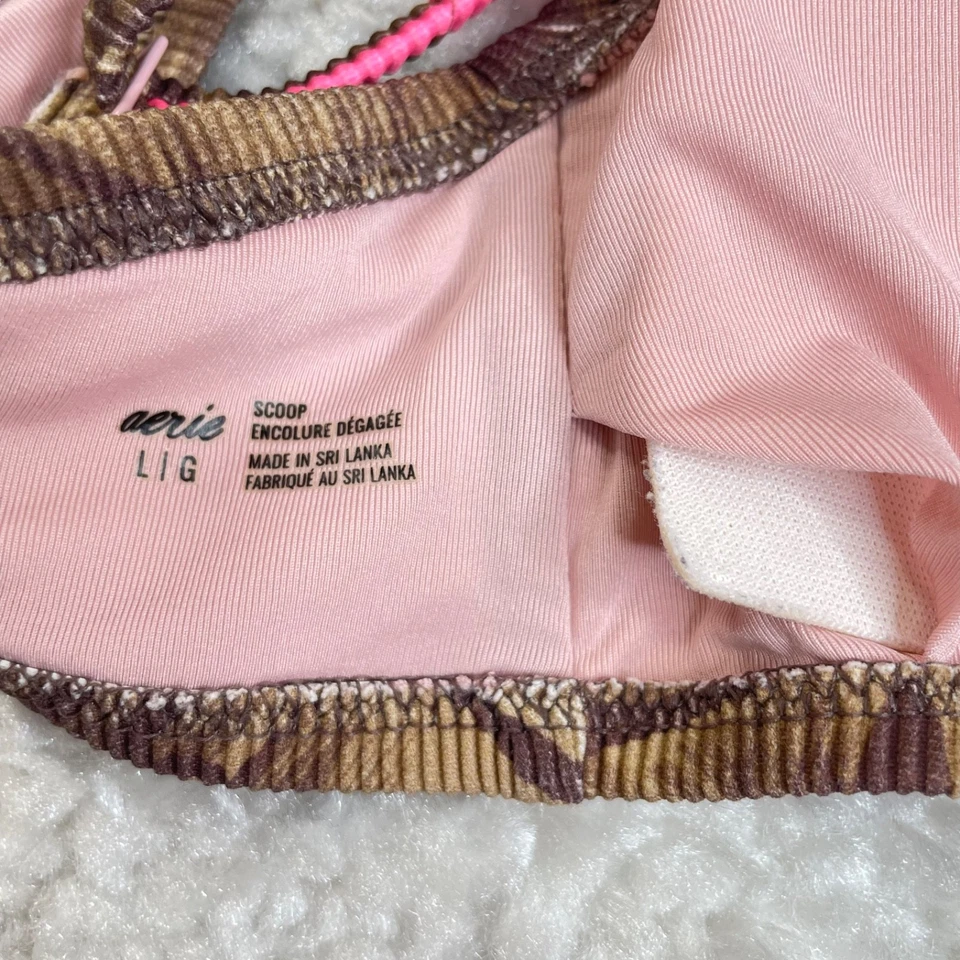 Aerie High Cut Cheeky Bikini Bottom Scoop Rib Top Set Brown Pink Womens Large - Image 4 of 4