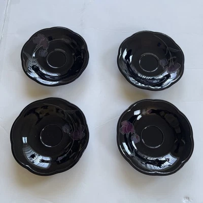 MIKASA RONDO TANGO 4 Shiny Black EJ 702 Saucers New Condition Japan - Image 1 of 4