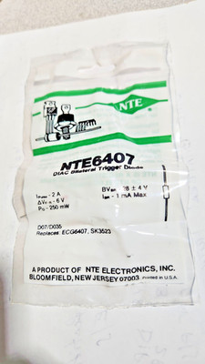 NTE6407 DIAC BILATERAL TRIGGER DIODE USED IN VARIOUS APPLICATIONS