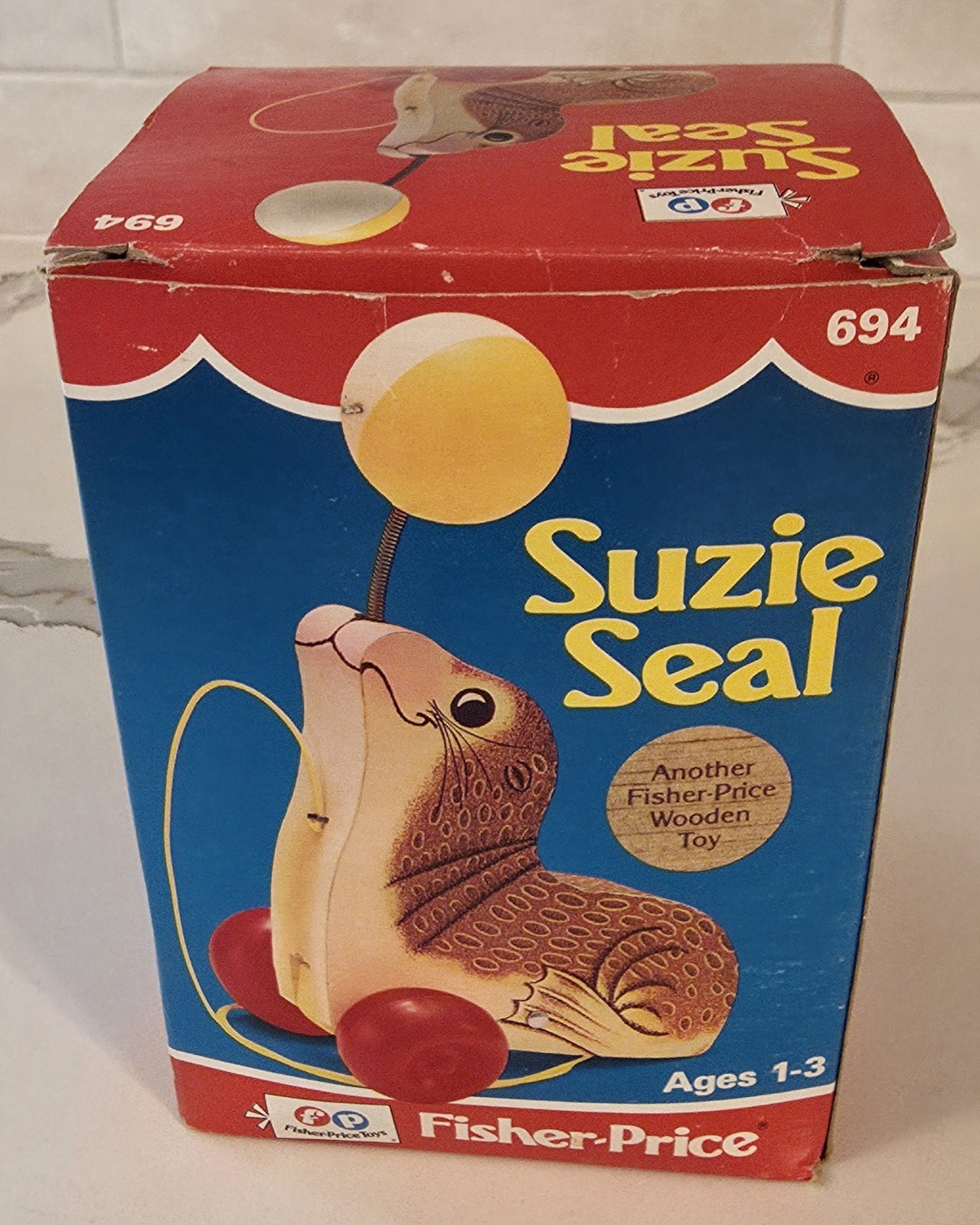 Vintage 1978 Fisher Price Suzie Suzy Seal #694 Wooden Toy In Box Works