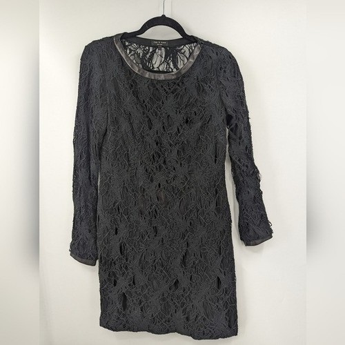 RAG & BONE Dress Womens 6 Black Lamb Leather Trim Long Sleeve