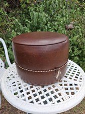 Vintage Round Brown Vinyl Pouffe / Footstool 1970