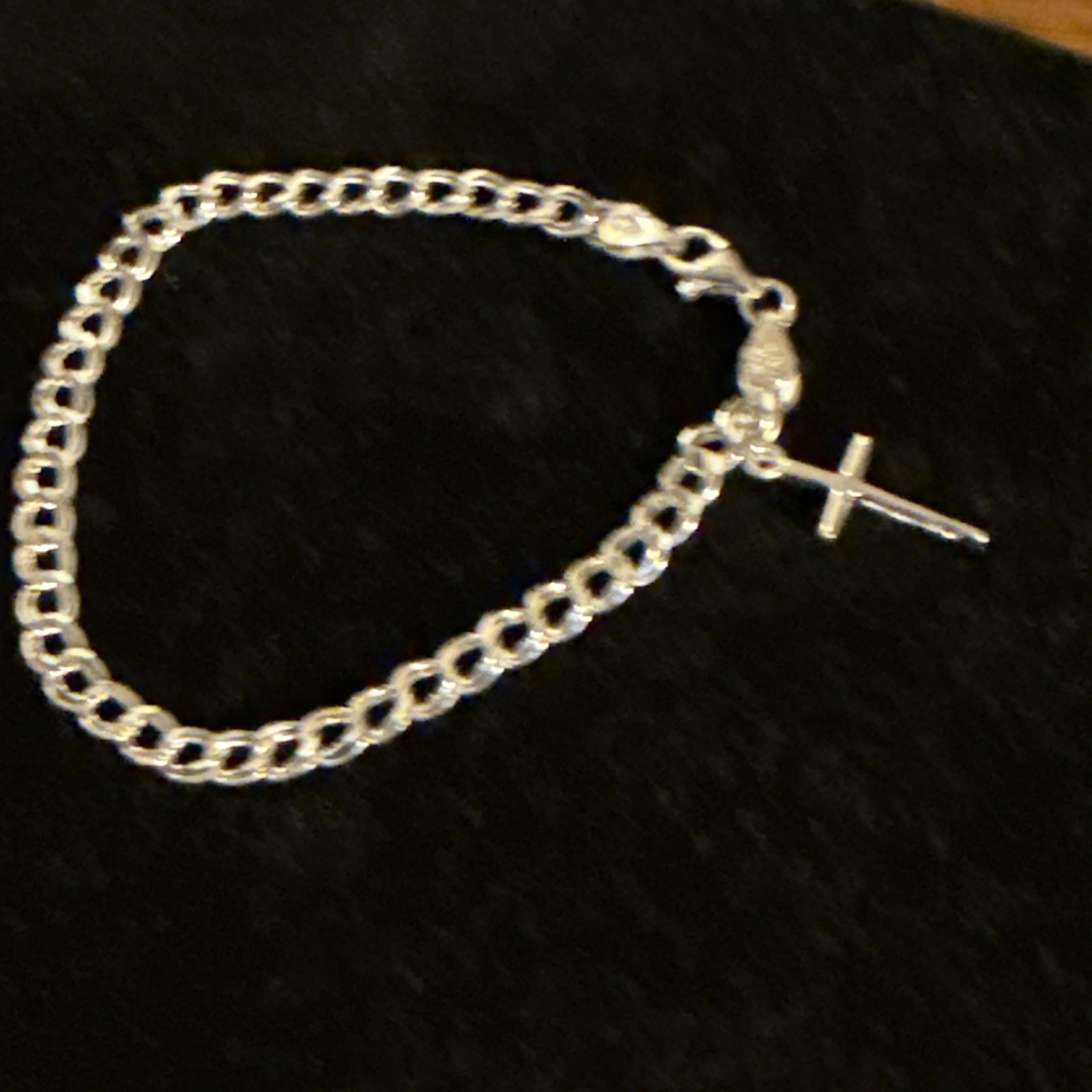 Solid Sterling Silver Bracelet w/ Cross Charm~ St… - image 1