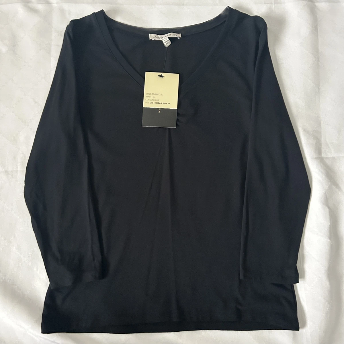 Haut T-Shirt Laura Ashley à Col V - Dos Et Devant, Taille UK 8 (40), Coton, Rayé Multicolore - Occasion Très Bon État