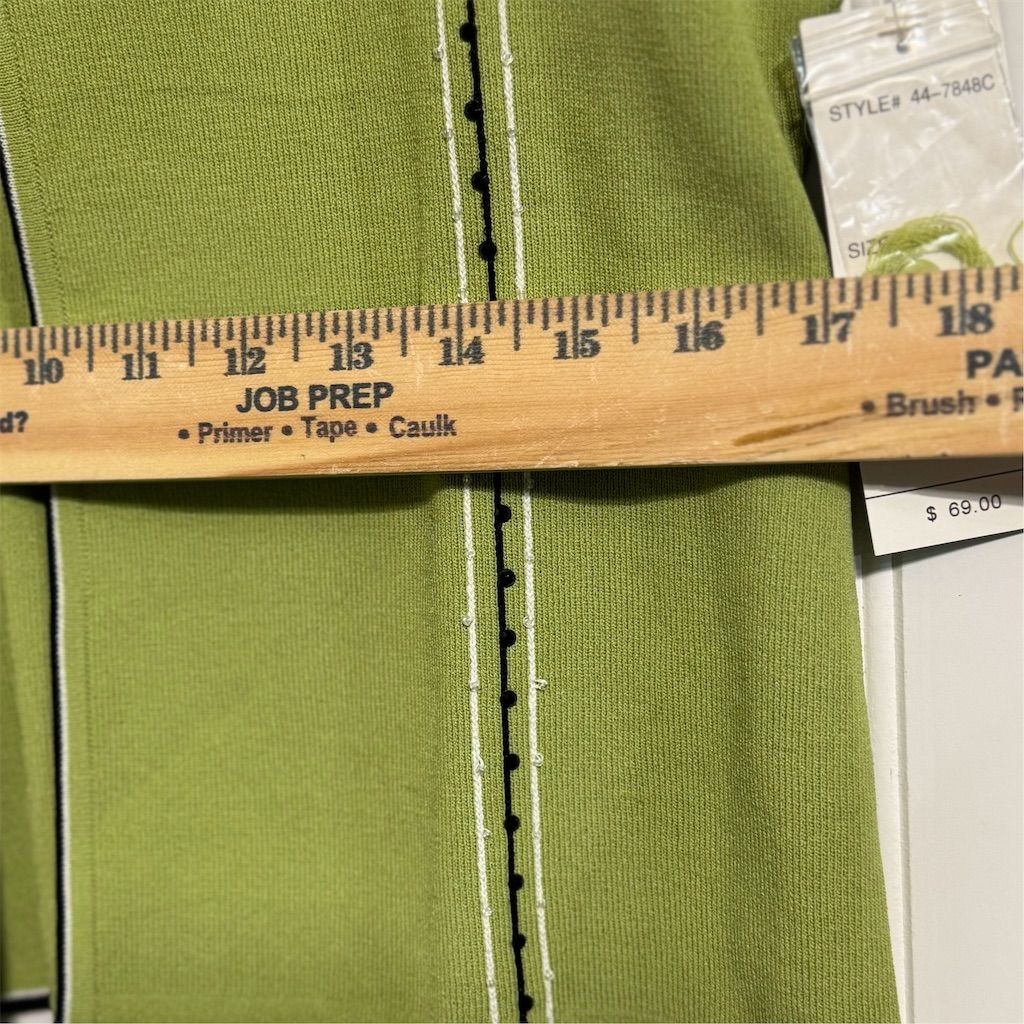 NWT Vintage Finity Cardigan Sweater XL Lime Green Mod 60s Style Contrast Stitch