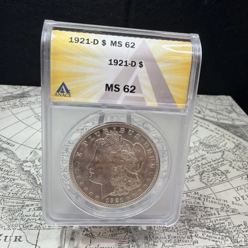 1921 D Morgan Silver Dollar graded MS62 by ANACS
