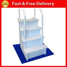 Stay-Put Swimming Pool Ladder Mat - Non-Slip, Wide Ribbed, Protective Pad, 36 In