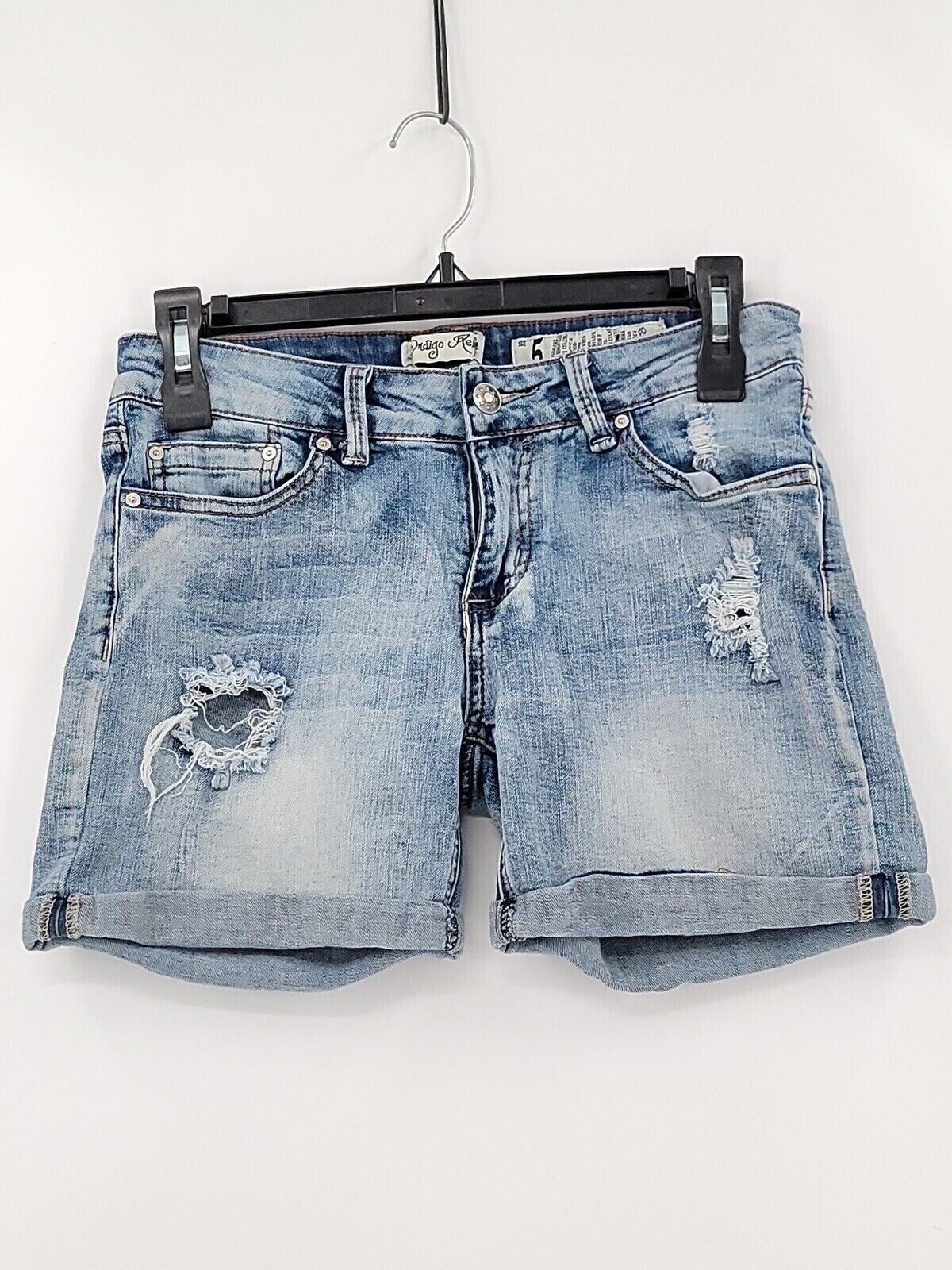 Indigo Rein Juniors High-Waisted Cuffed Denim Shorts Arcadia with Destruction 3