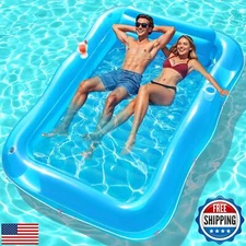 Junbig Inflatable Tanning Pool for 2 Person, 81''x 60'' Tanning Pool Lounger 