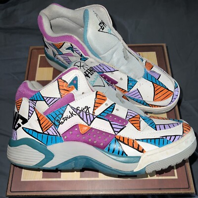 Patrick Ewing Custom Men White/Purple/Teal Wrap Athletic Shoe Size