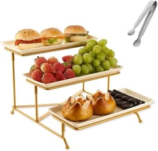 3 Tier Serving Tray with Collapsible Sturdier Gold Rack