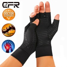 Copper Compression Gloves Therapy Arthritic Rheumatoid Hand Pain Half Finger MCF