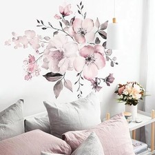 Peony Rose Flower Wall Stickers, Watercolor Romantic Floral Art Wall Pink