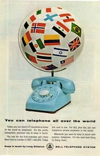 1964 Print Ad Bell Telephone System Long Distance Multiple Flags Blue Phone