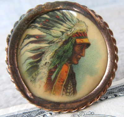 Antique W. F. Miller New York Park Row American Indian Chief Pin Back Jewelry