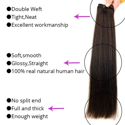 Double Weft Human Hair Extensions Weave Remy Real Russian Straight Hair 100g 12A - Picture 9 of 74