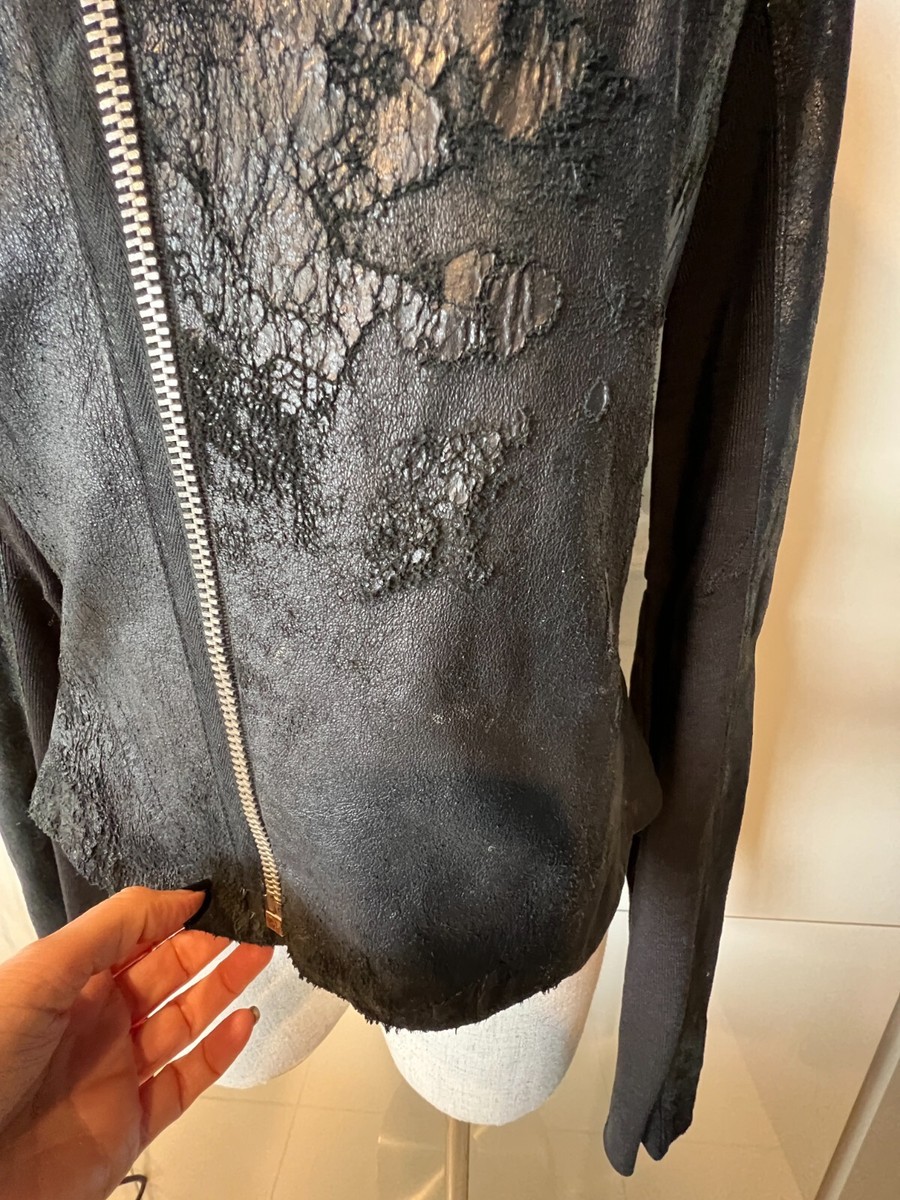 RICK OWENS $2500 Black Distress/Blister Lamb Leather Zip RICK OWENS $2500 Black Distress/Blister Lamb Leather Zip