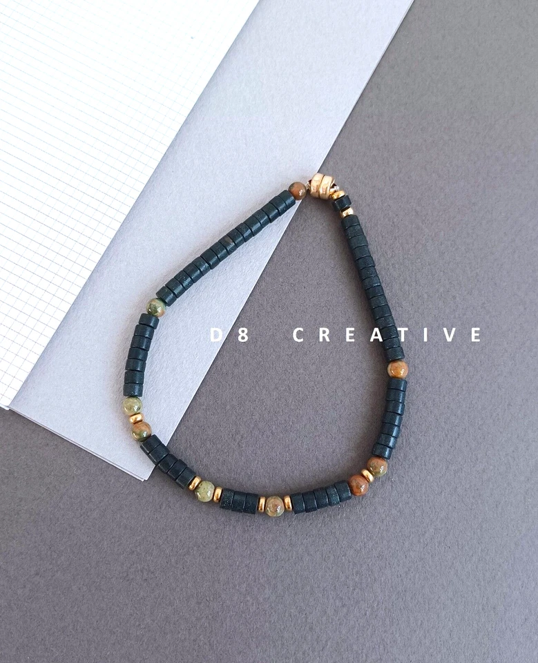 Новые мужские бирюза с ониксом и из нержавеющей стали вручную сплетенный 4 шт комплект браслет - Изображение 3 из 4