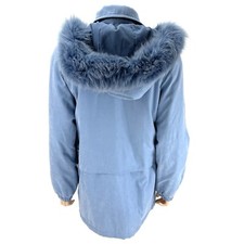 Izzi Outerwear Fox Fur Trim Coat Women's Size Medium Carolina Blue Winter Jacket