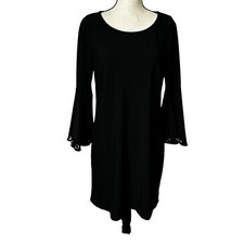 Boston Porper Dress Medium Black Bell Sleeve Gold Gromet Knee Length Stretch