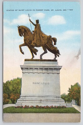 Postcard Statue of Saint Louis in Forest Park St. Louis Missouri