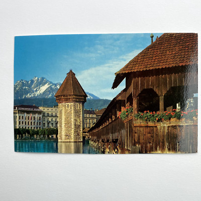 Luzern Chapel Bridge Water Tower Switzerland Unposted Postcard