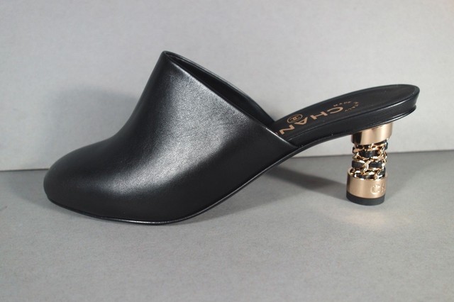 black leather mules heel