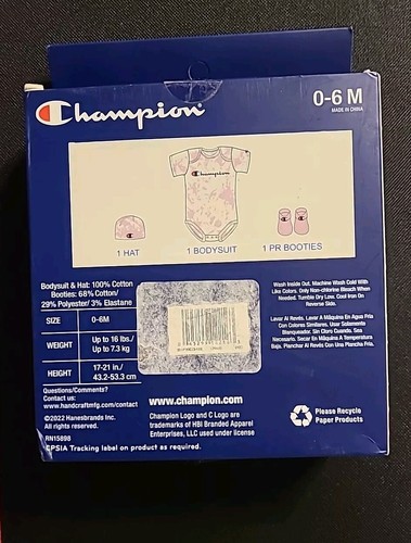 3 Pc Champion Baby Girls Outfit Gift Set, 0-6 Months Pink With Booties - Picture 2 of 2