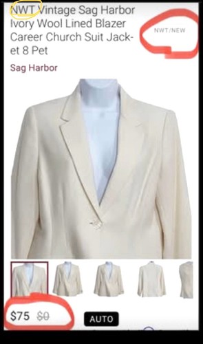 🆕👚 Sag Harbor Ivory Wool Blazer Career Church Suit Jacket 8 Petite 🆕 - Picture 2 of 10