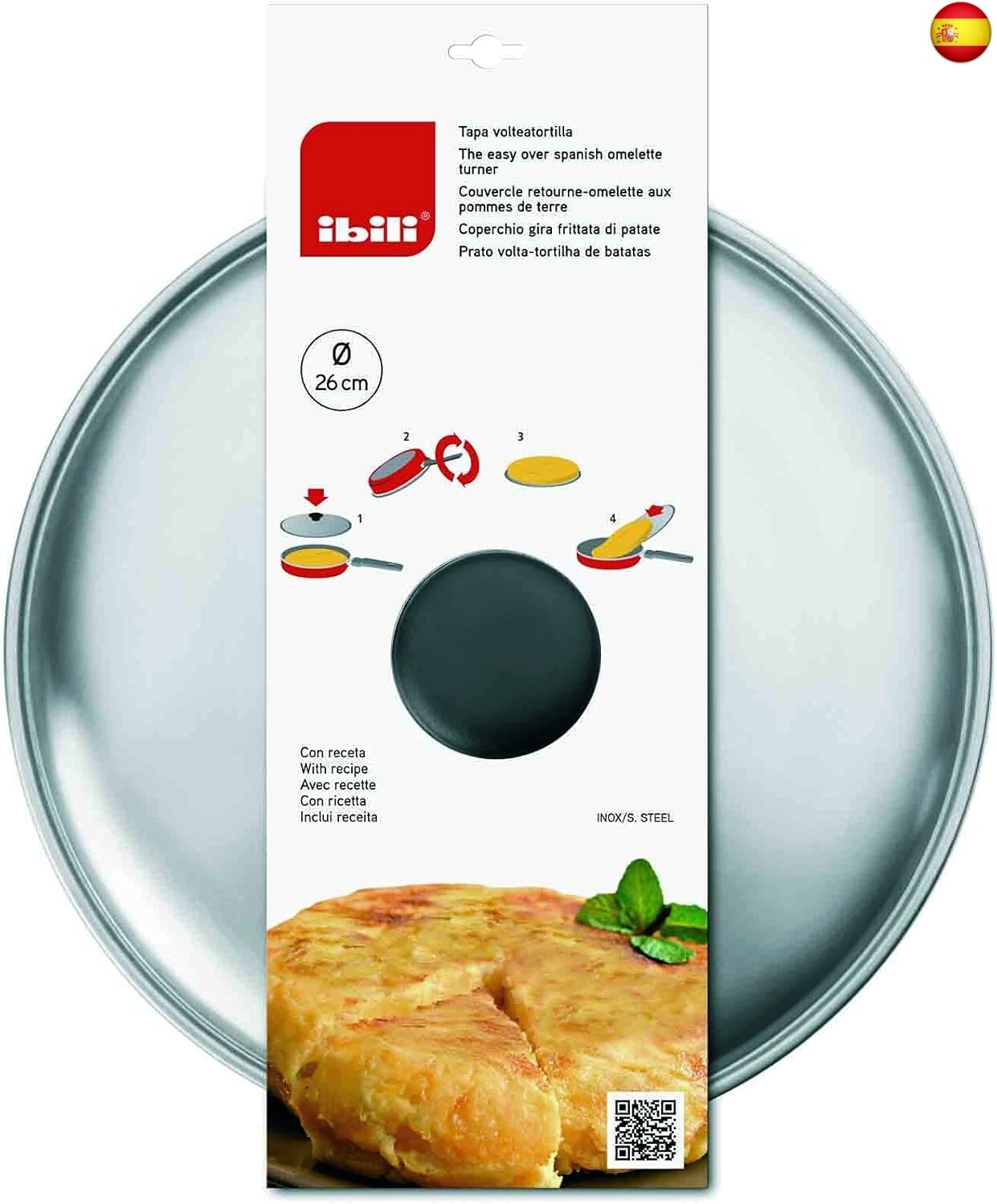 IBILI Tapa voltea Tortillas Incluye Receta patatas-30 cm, Acero Inoxidable,