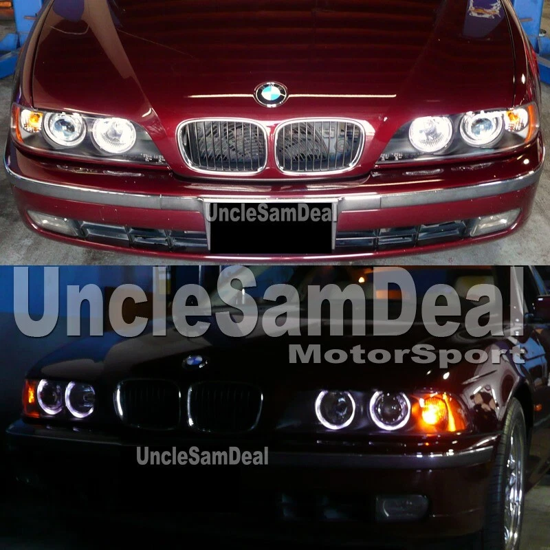 PARA BMW E39 SERIE 5 97-00 DOBLE HALO CLARO PROYECTOR FAROS NEGRO BASE MODELO Foto 3 de 3