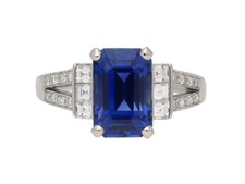 Art Deco 1.50 Ct Emerald Cut Blue Sapphire  CZ Diamond Engagement Ring