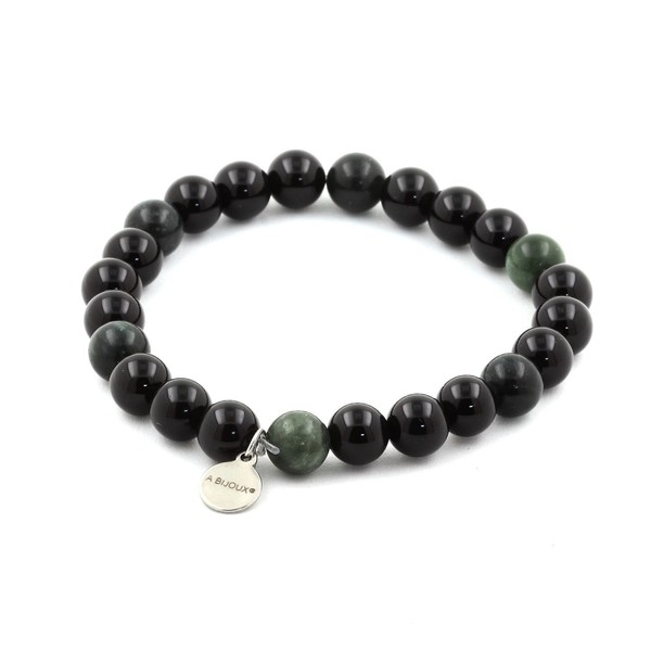 Mineralien Und Edelsteine. Armband Perlen Schwarze Achat + Seraphinit Aus Ru-image