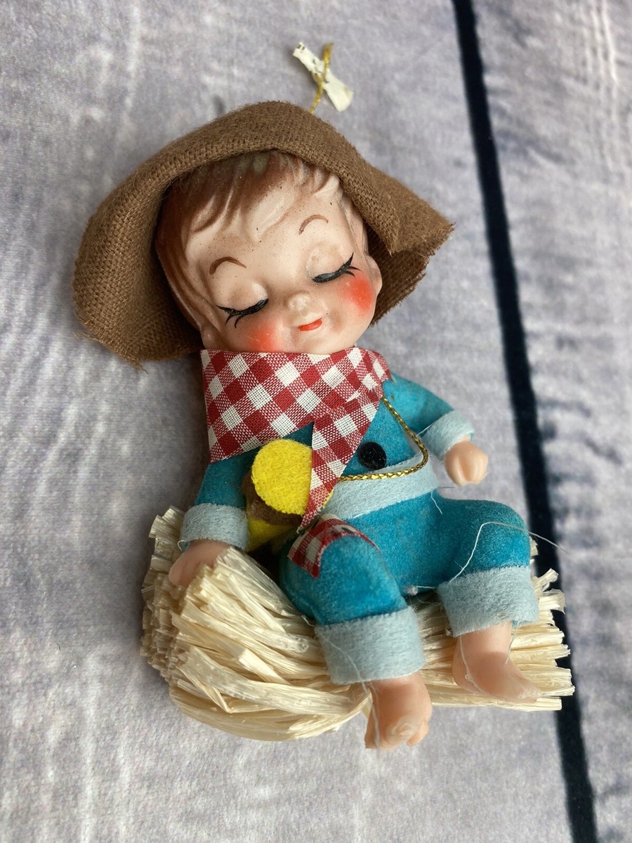 Cowboy Cowgirl Farm Country Child Hay Christmas Ornament Vintage