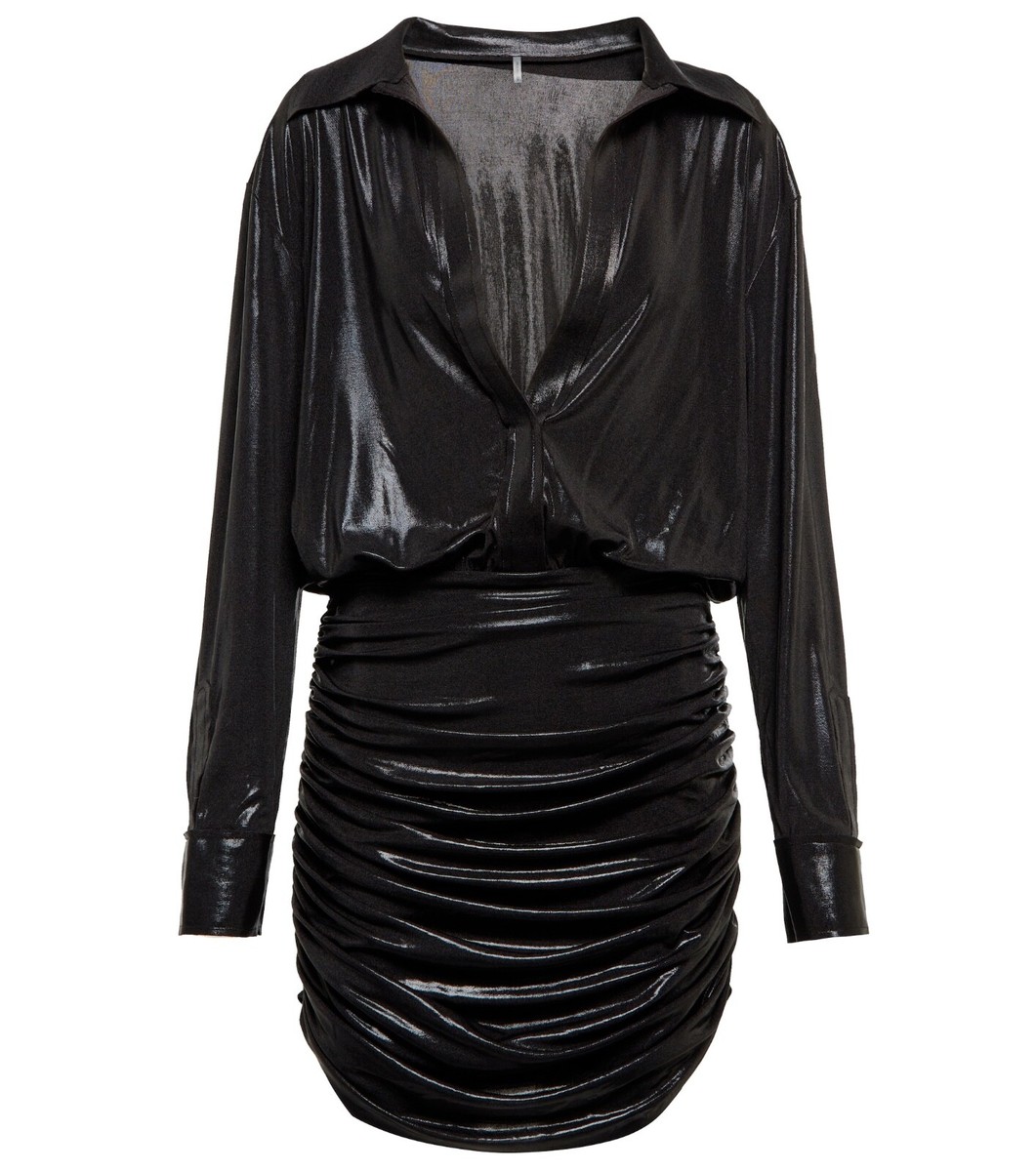 Norma Kamali Boyfriend Ruched Stretch-Jersey Shiny Black Mini Dress Size S, NWT Norma Kamali Boyfriend Ruched Stretch-Jersey Shiny Black Mini Dress Size S, NWT