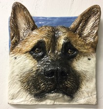 Akita Dog Carrelage Céramique Fait Main 3D Portrait Animal En Stock Alexander Art Made USA