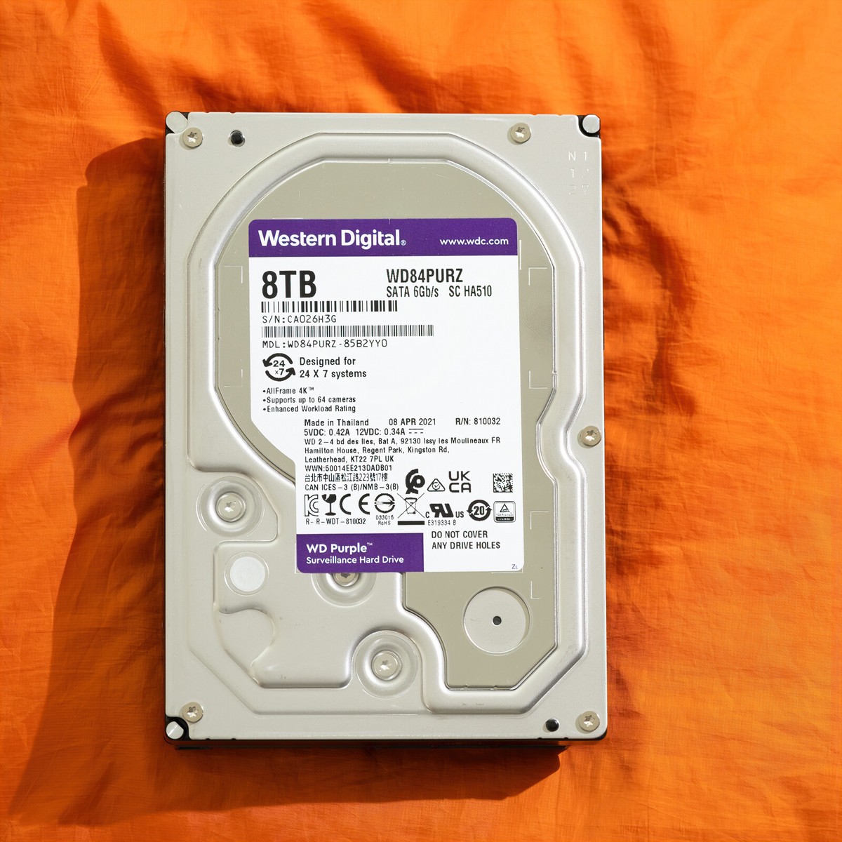 WD Purple Surveillance HDD family product photo; capacity is specified in the listing
