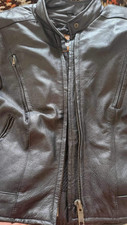 Vintage Ladies Silver Bike Black Leather Motorcycle Jacket - Xl