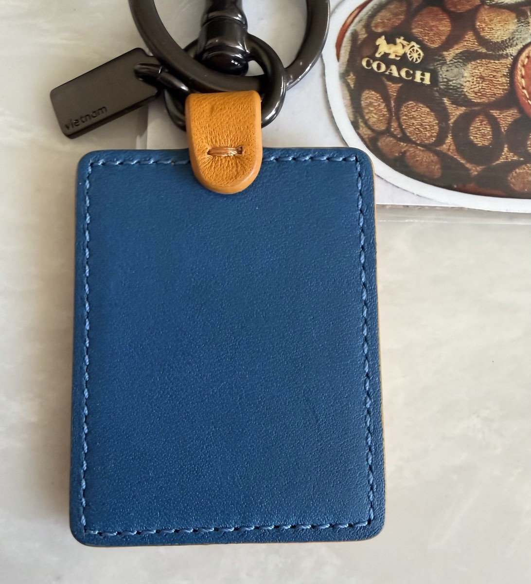 NEW COACH STORY PATCH YELLOW/ORANGE/BLUE LEATHER CREED BAG CHARM