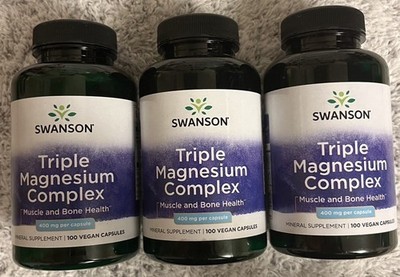 300 Caps Swanson Triple Magnesium Complex 400 mg Nerve, Muscle, Bone Health