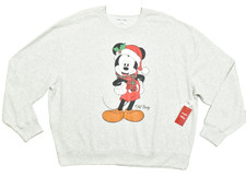 Old Navy x Disney Mickey Mouse Christmas Sweatshirt XXL Gray NWT Santa Hat Scarf