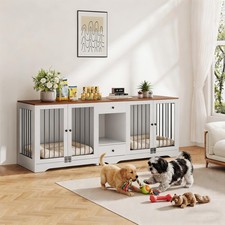 Dog Crate Furniture 83'' Dog Kennel Indoor with 4 Doors and 2 Drawers with Locks