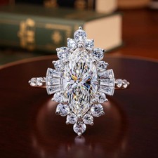 Art Deco 2 CT Marquise Cut Moissanite Halo Engagement Ring 925 Sterling Silver