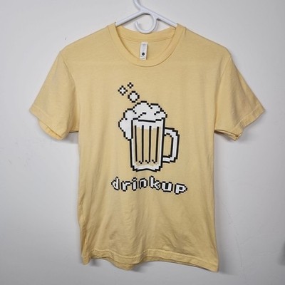 Beer Mug Drink Up 8-bit Graphic Print Short Sleeve T-shirt Adult Small Yellow 