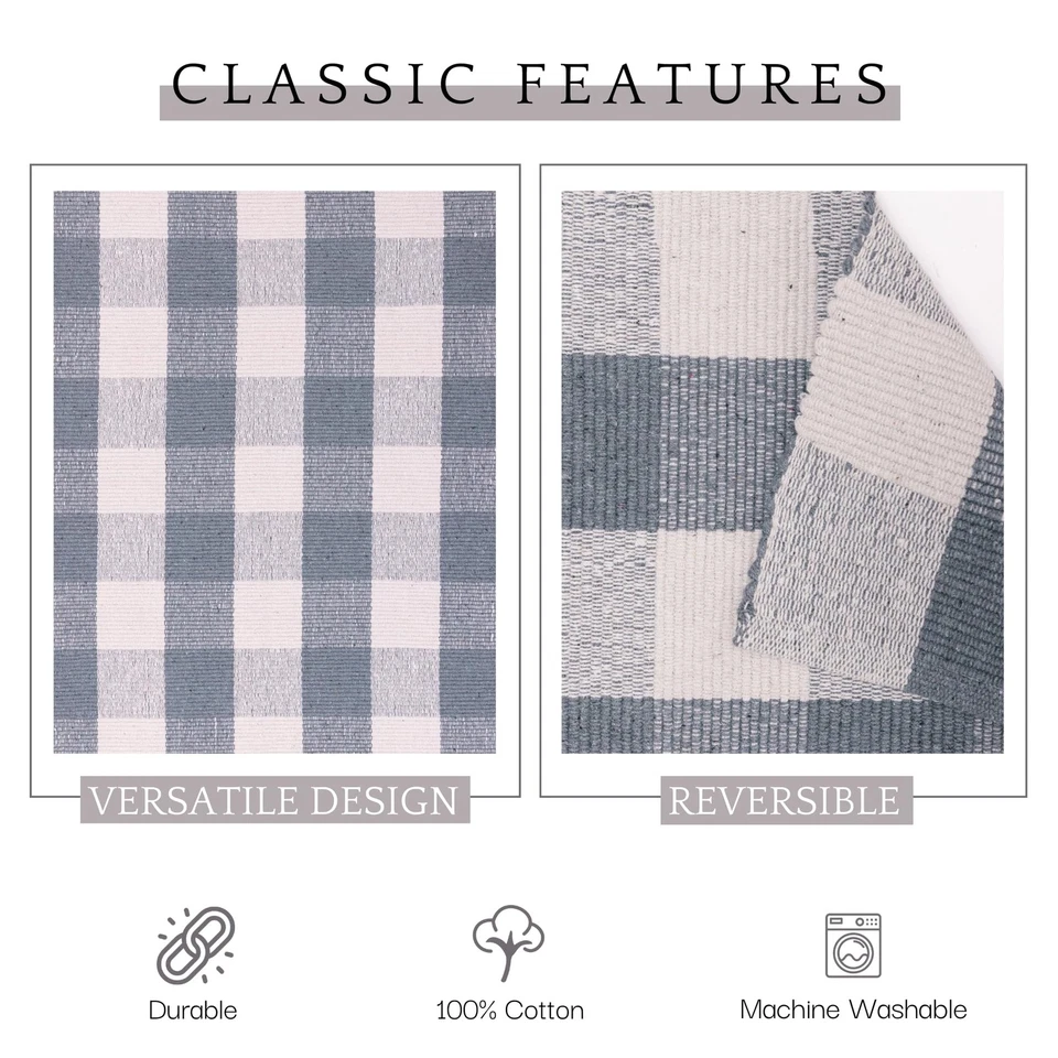 Alfombra Buffalo a Cuadros 2x6 Pies Gris y Blanco Corredores para Pasillos Lavable a Cuadros... Foto 3 de 4