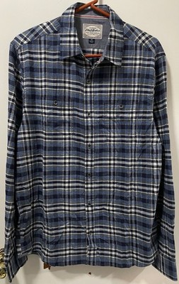 Flag & Anthem Men s Plaid Button-Up Long Sleeve Shirt Navy Blue White Medium M