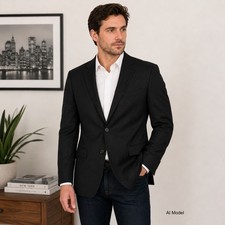 Ralph Lauren LRL Slim Black Wool Blend Sports Coat 44R Blazer Jacket 2 Button
