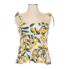 Boutique Tank Top Size L NWOT Yellow Botanical Print Tie Strap Peplum Hem