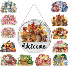 Interchangeable Seasonal Welcome Sign, for Front Door, Rustic, Round Wood Decor